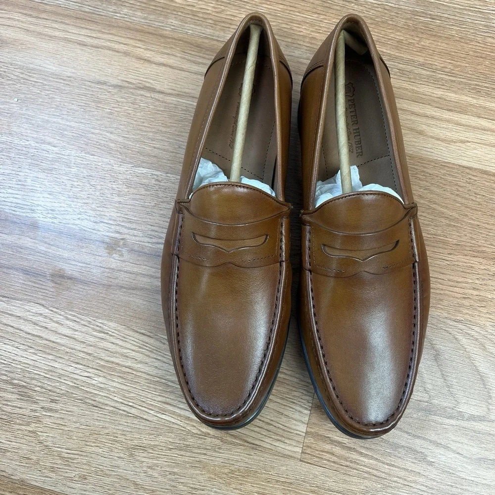 Peter Huber‎ Austin Penny Loafer in Cognac Men's Size 9.5 Leather NEW